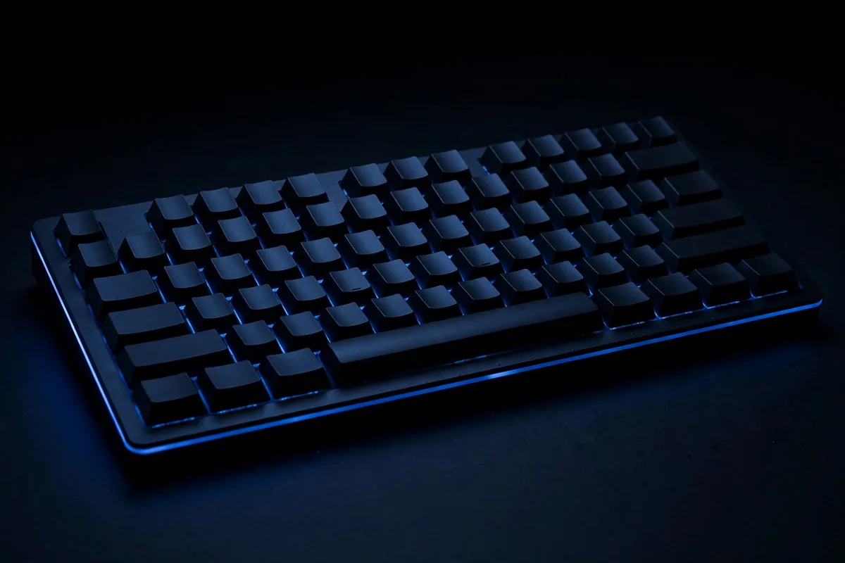A keyboard in blue light