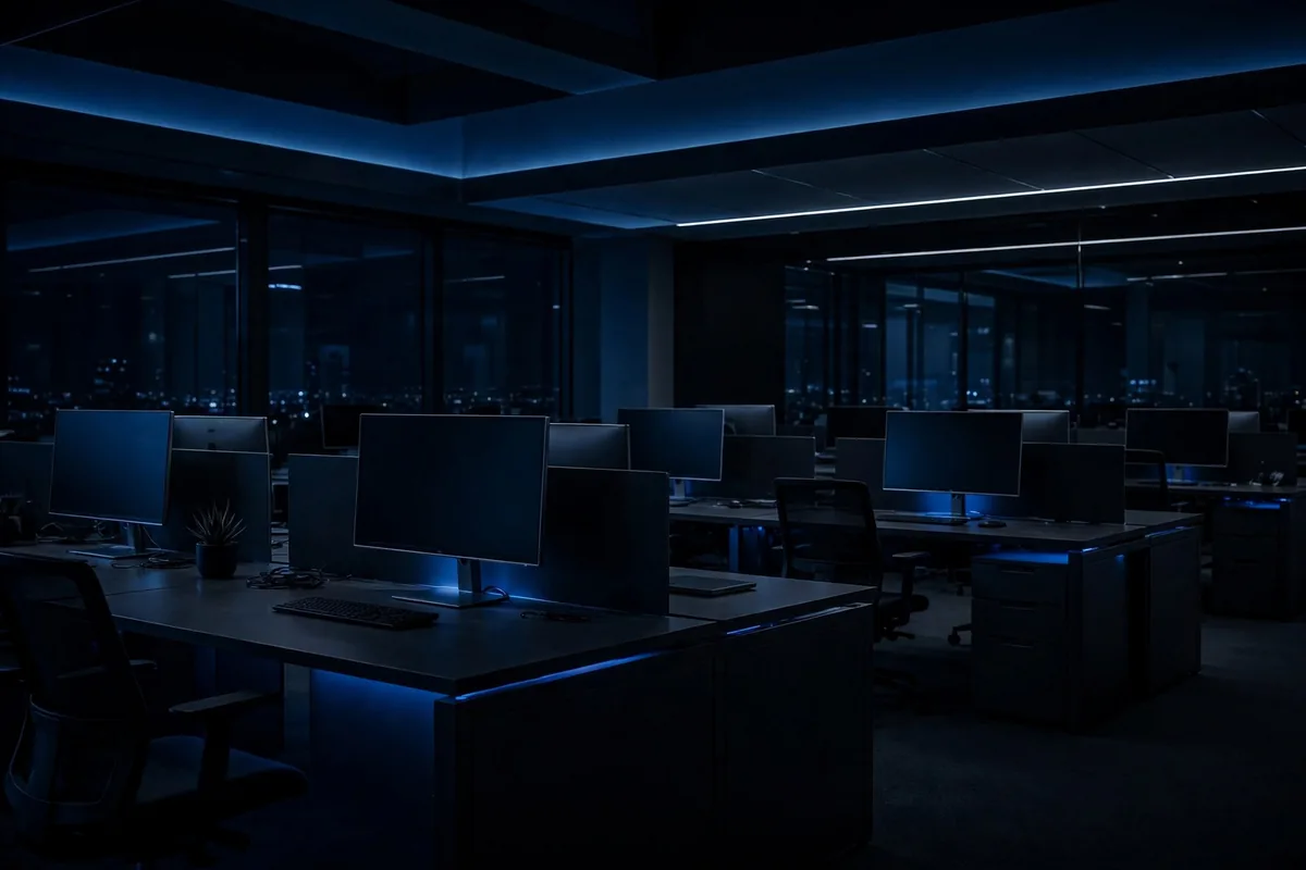 An empty office at night