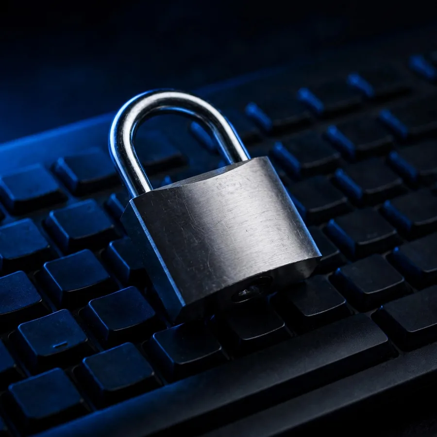 A padlock on a keyboard